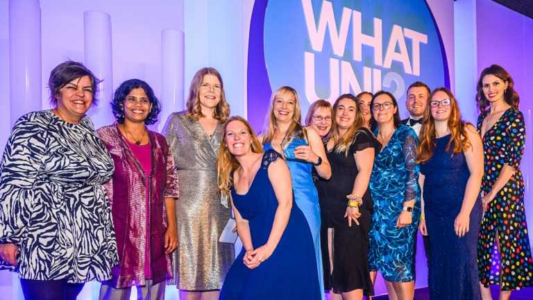 The Harper Adams team celebrate their award win at last night's WhatUni Student Choice Awards