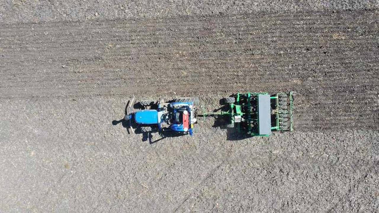 A bird's-eye view of the tractor showing the empty driver's seat