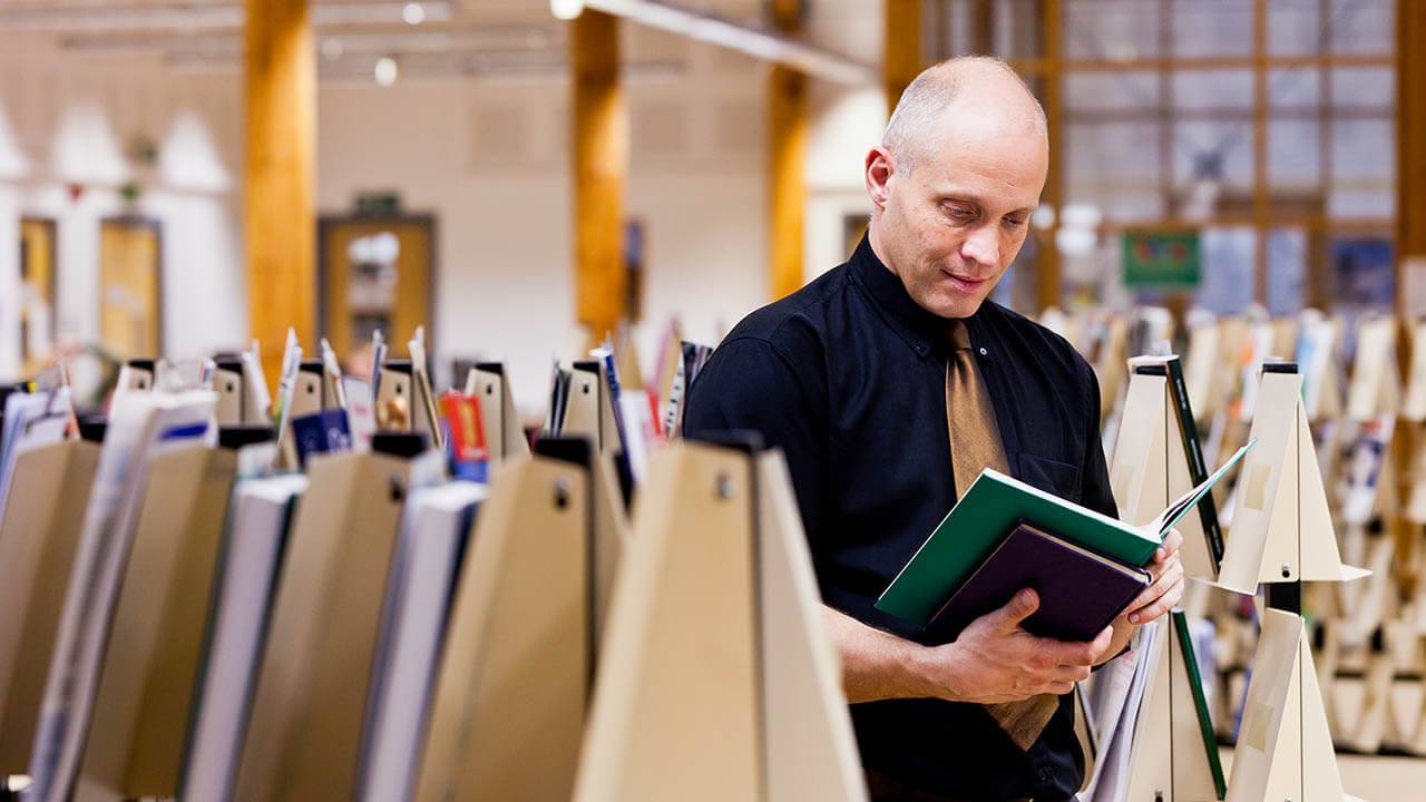 Researcher in the library