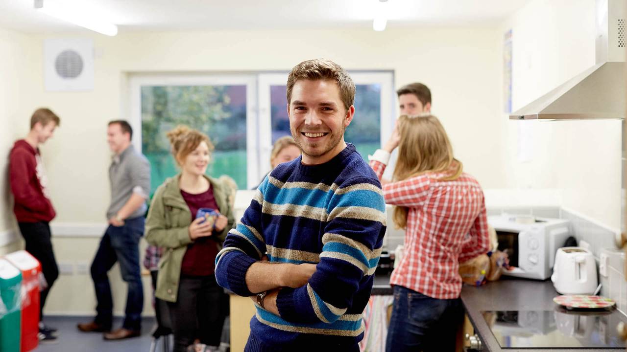 Students in the shared kitchen