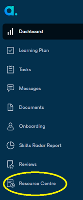 Aptem menu with Resource Centre highlighted